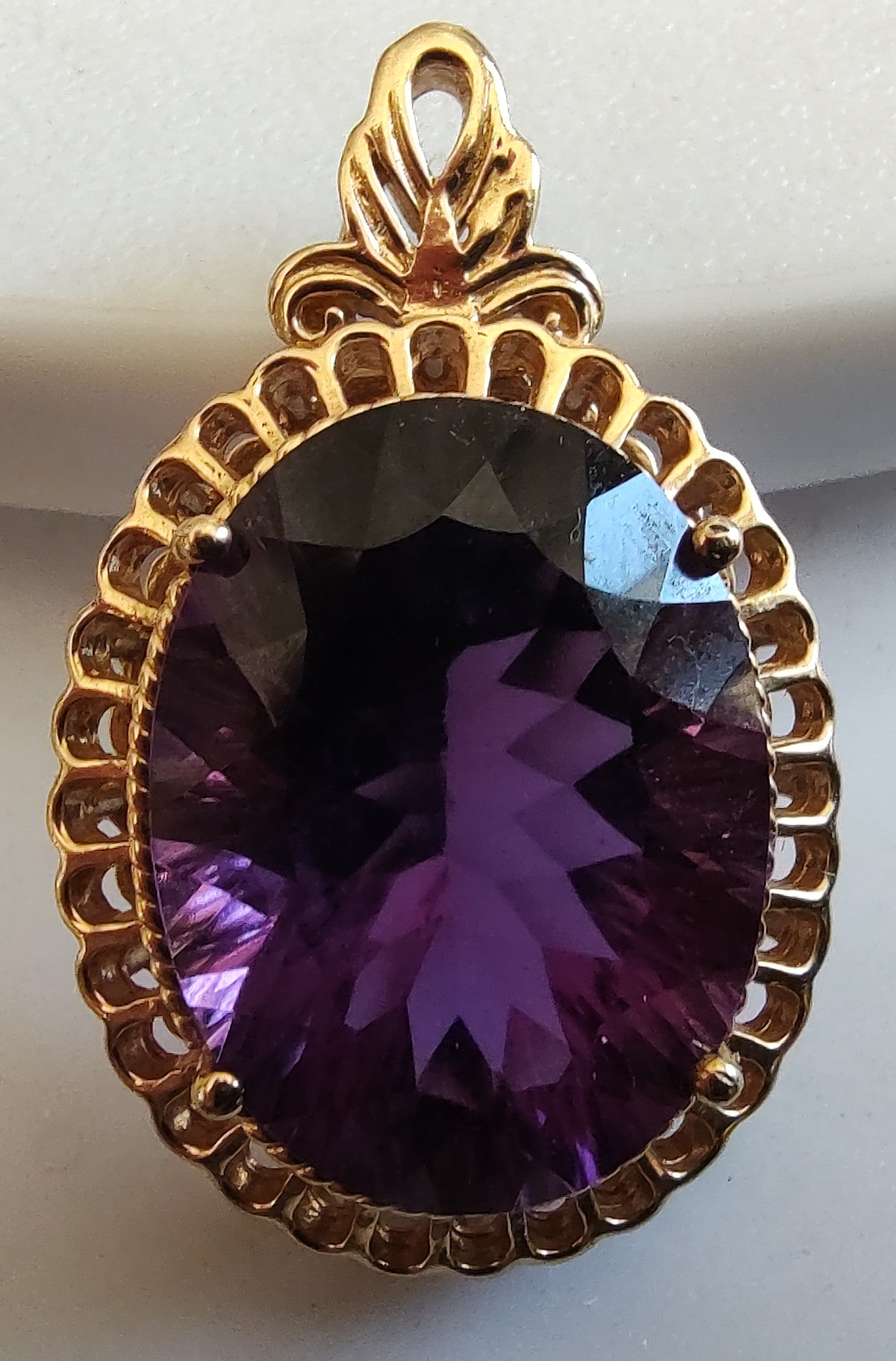 Heavy 14K Gold Amethyst Pendant 9g Large 15+ Ct Estate Statement Fine Jewelry