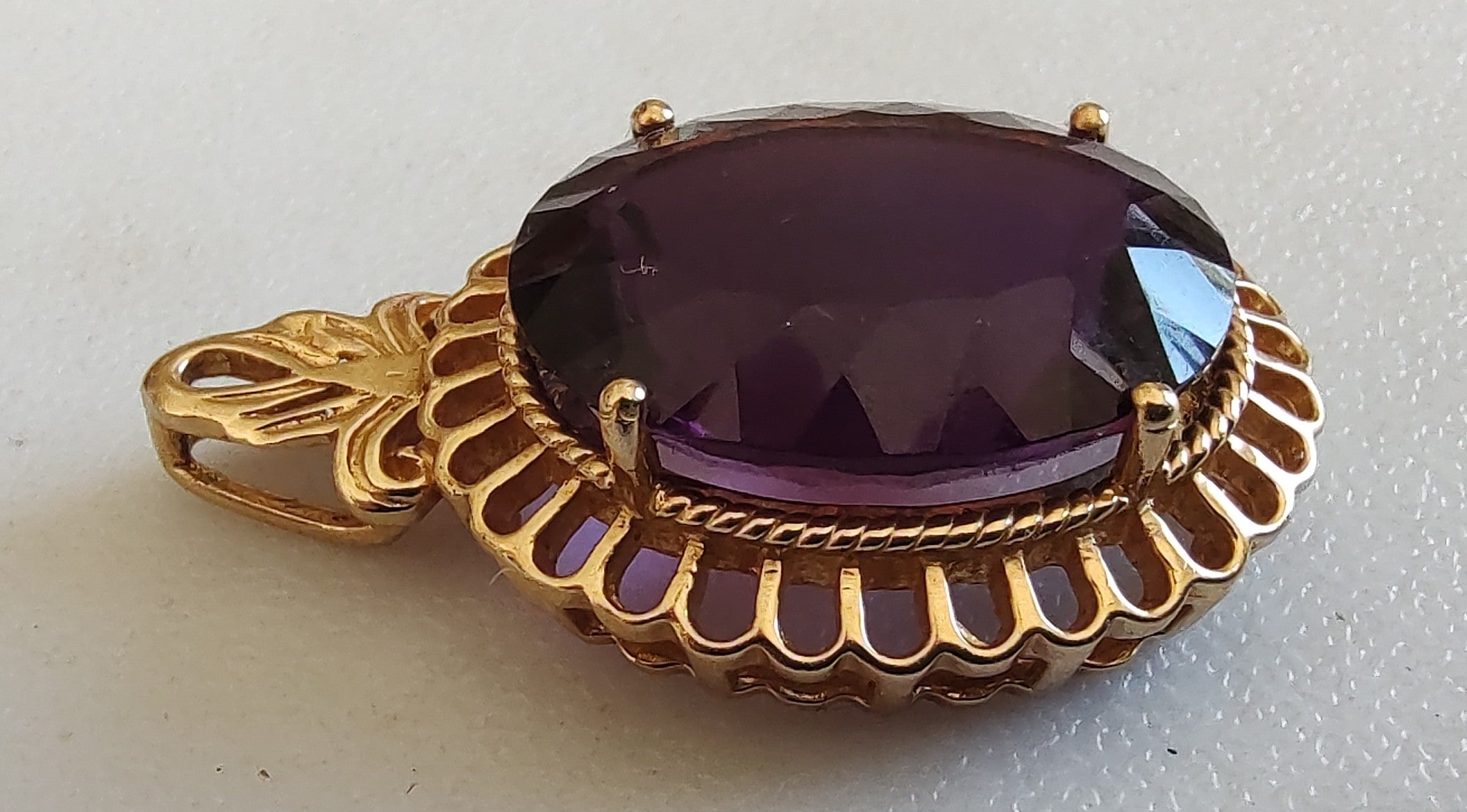 Heavy 14K Gold Amethyst Pendant 9g Large 15+ Ct Estate Statement Fine Jewelry