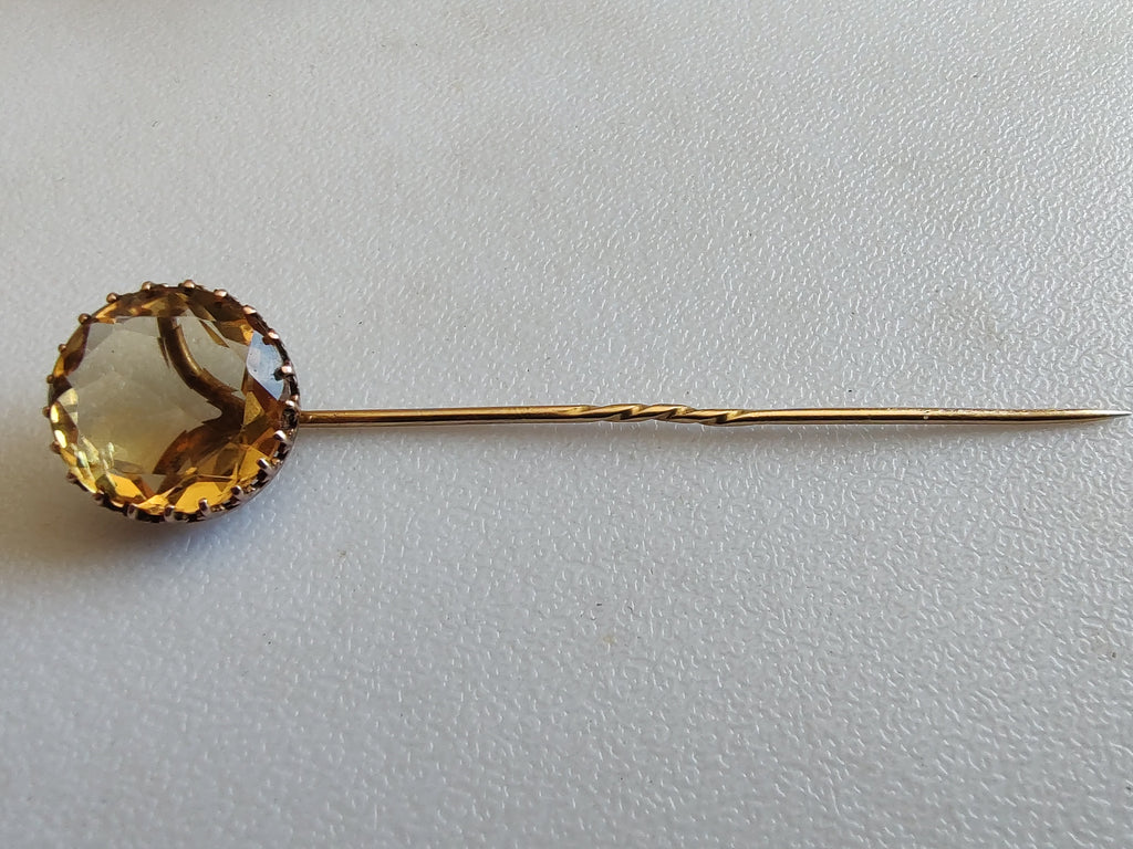 Large Antique Victorian 14K Gold Stick Pin 1/2” Faceted Estate Stone 4g