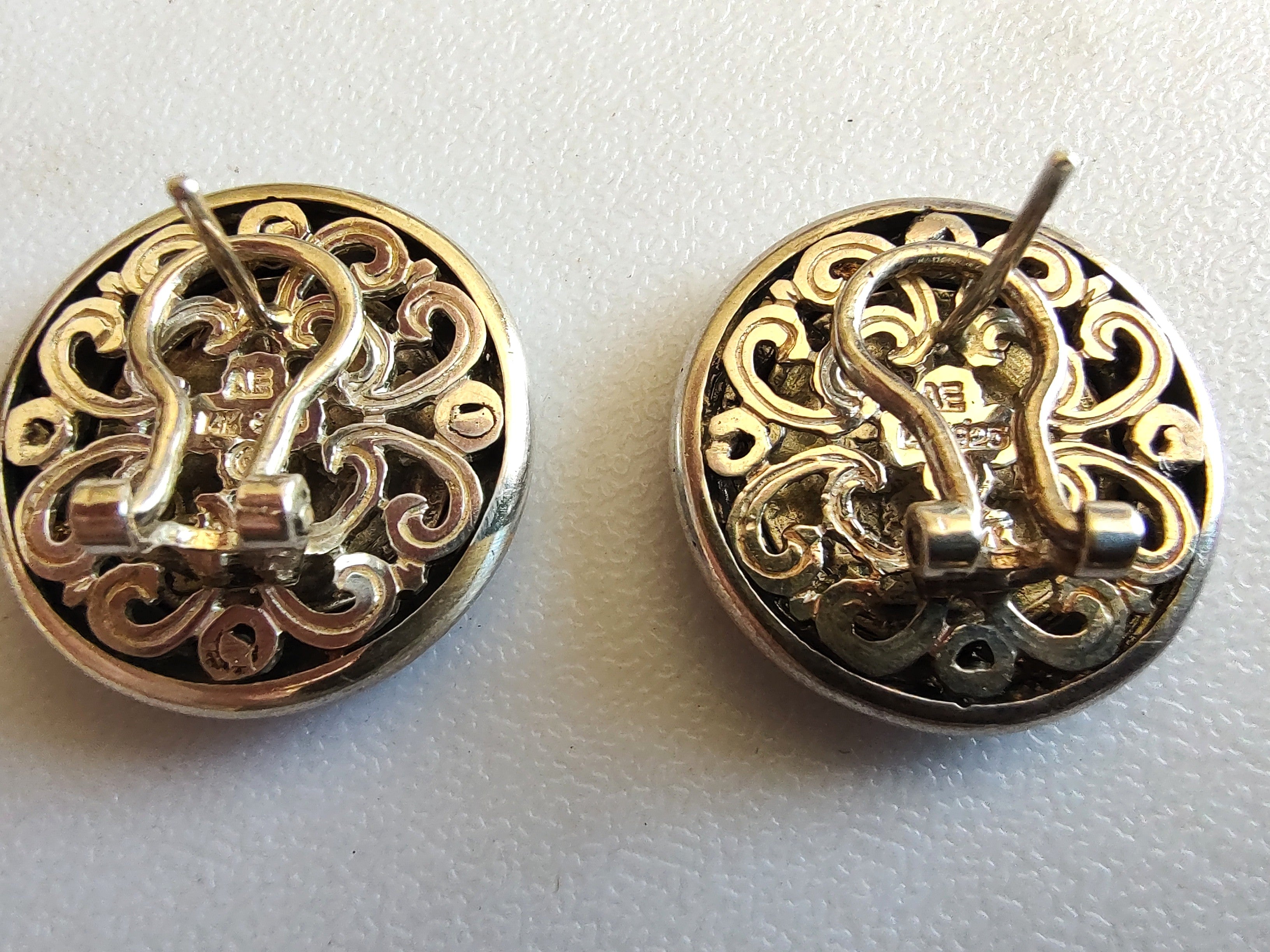 Vintage 14K Gold & Sterling Roman Coin Earrings Omega Back AE Mark 14g