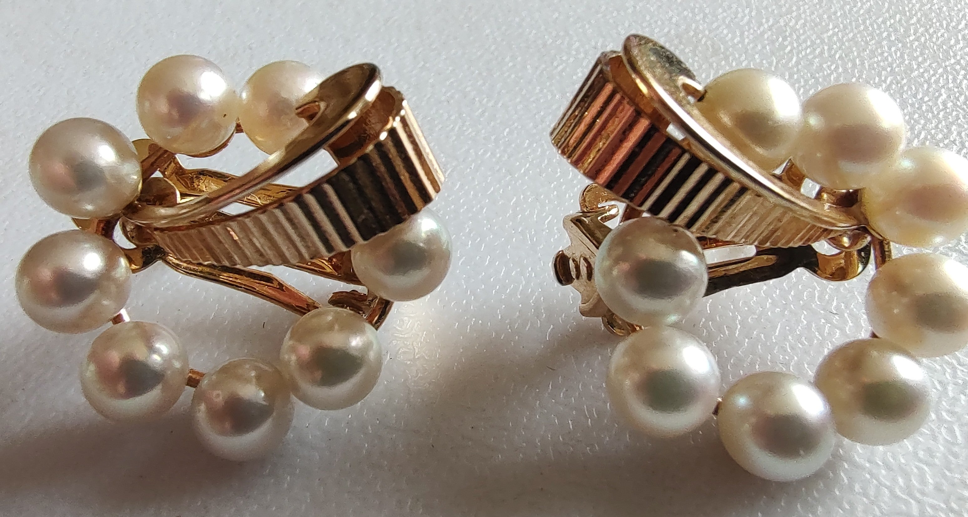 Heavy 14K Gold Pearl Cluster Earrings 9g Vintage Estate Mid Century Clip/Post