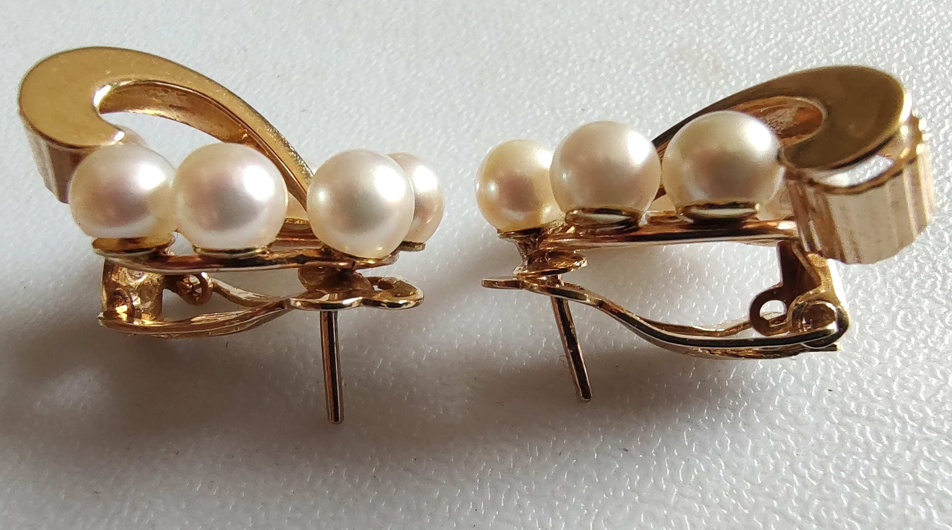 Heavy 14K Gold Pearl Cluster Earrings 9g Vintage Estate Mid Century Clip/Post