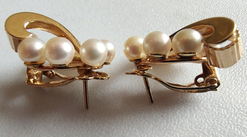 Heavy 14K Gold Pearl Cluster Earrings 9g Vintage Estate Mid Century Clip/Post