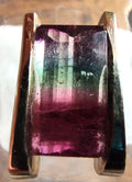 GIA 7Ct Watermelon Tourmaline Pendant 14K Gold Modernist Bi-Color Estate