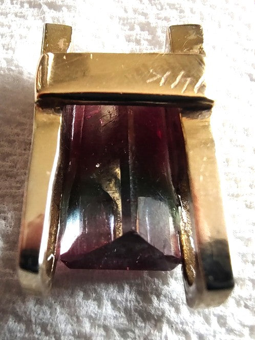 GIA 7Ct Watermelon Tourmaline Pendant 14K Gold Modernist Bi-Color Estate