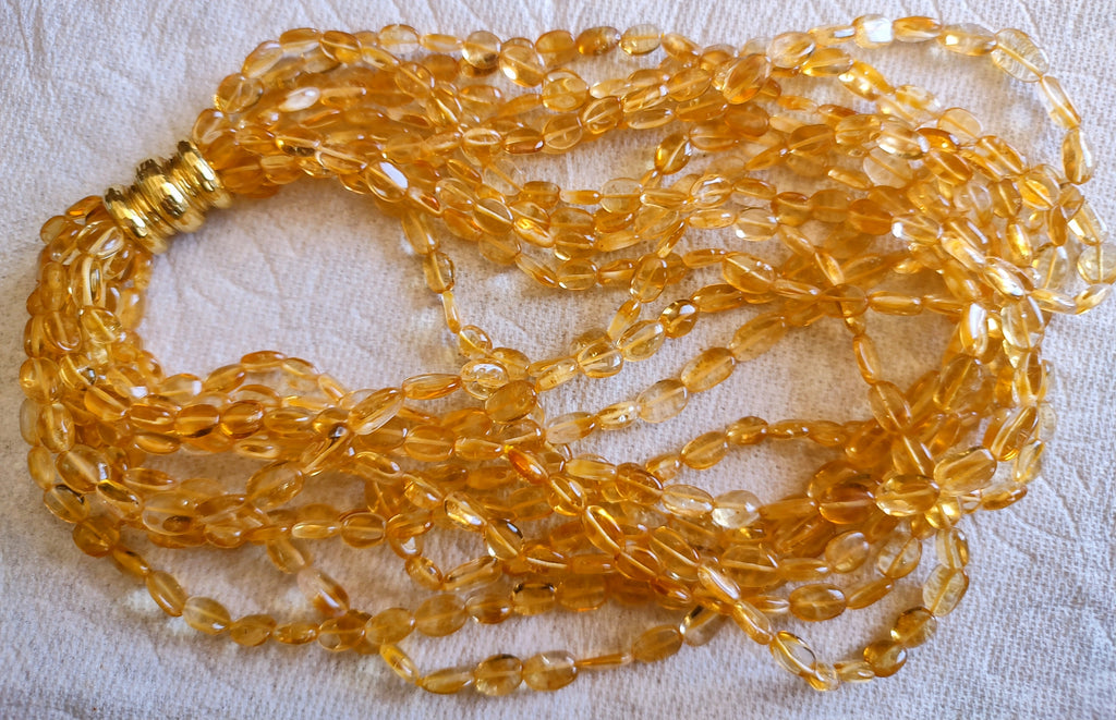 Vintage 18K Gold MAZ Hammered Clasp Citrine Multi Strand Necklace 10 Strand 195.6g