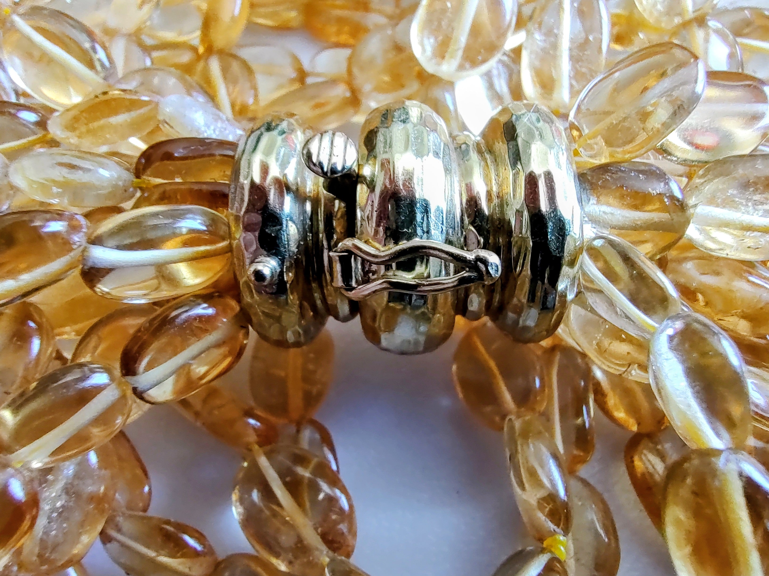 Vintage 18K Gold MAZ Hammered Clasp Citrine Multi Strand Necklace 10 Strand 195.6g