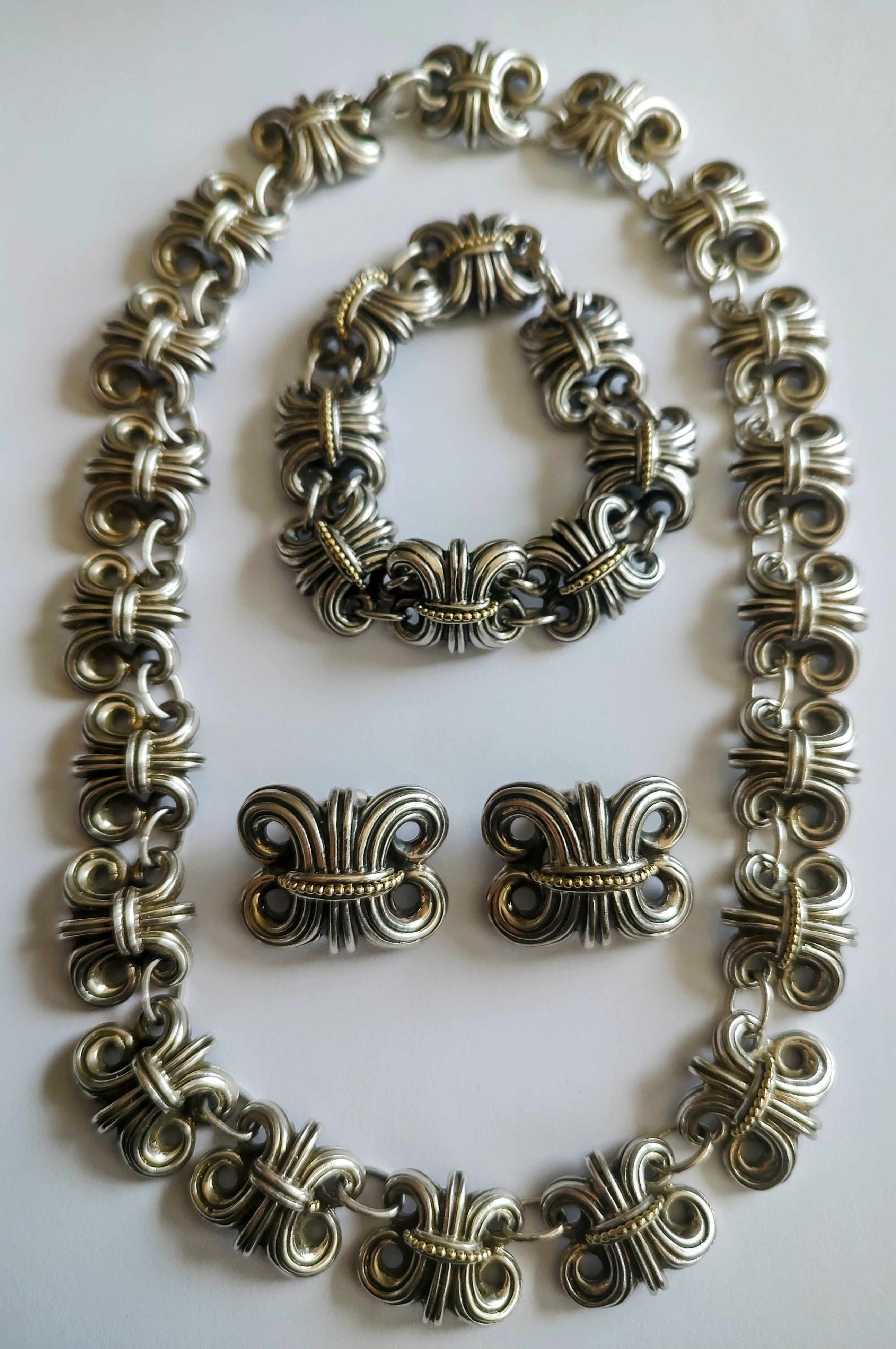 LAGOS Fleur De Lis Caviar 18K Gold & Sterling Silver Necklace Bracelet Earrings Set