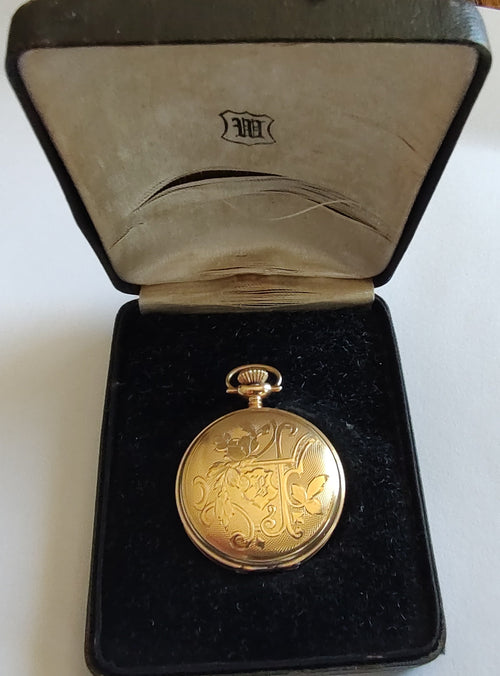 Antique 1908 Elgin Pocket Watch – 14K Gold U.S. Assay Hunting Case – Original Presentation Box